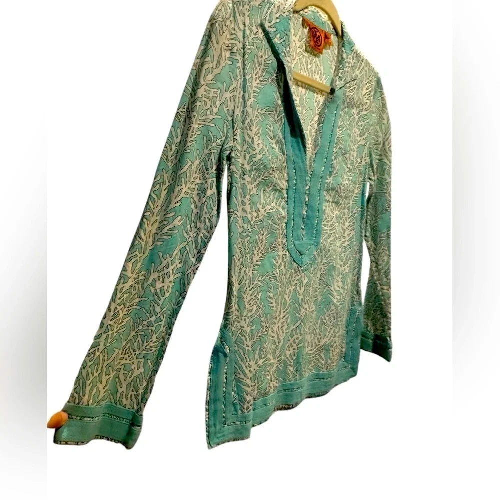 Tory Burch Teal and White Tunic size 0